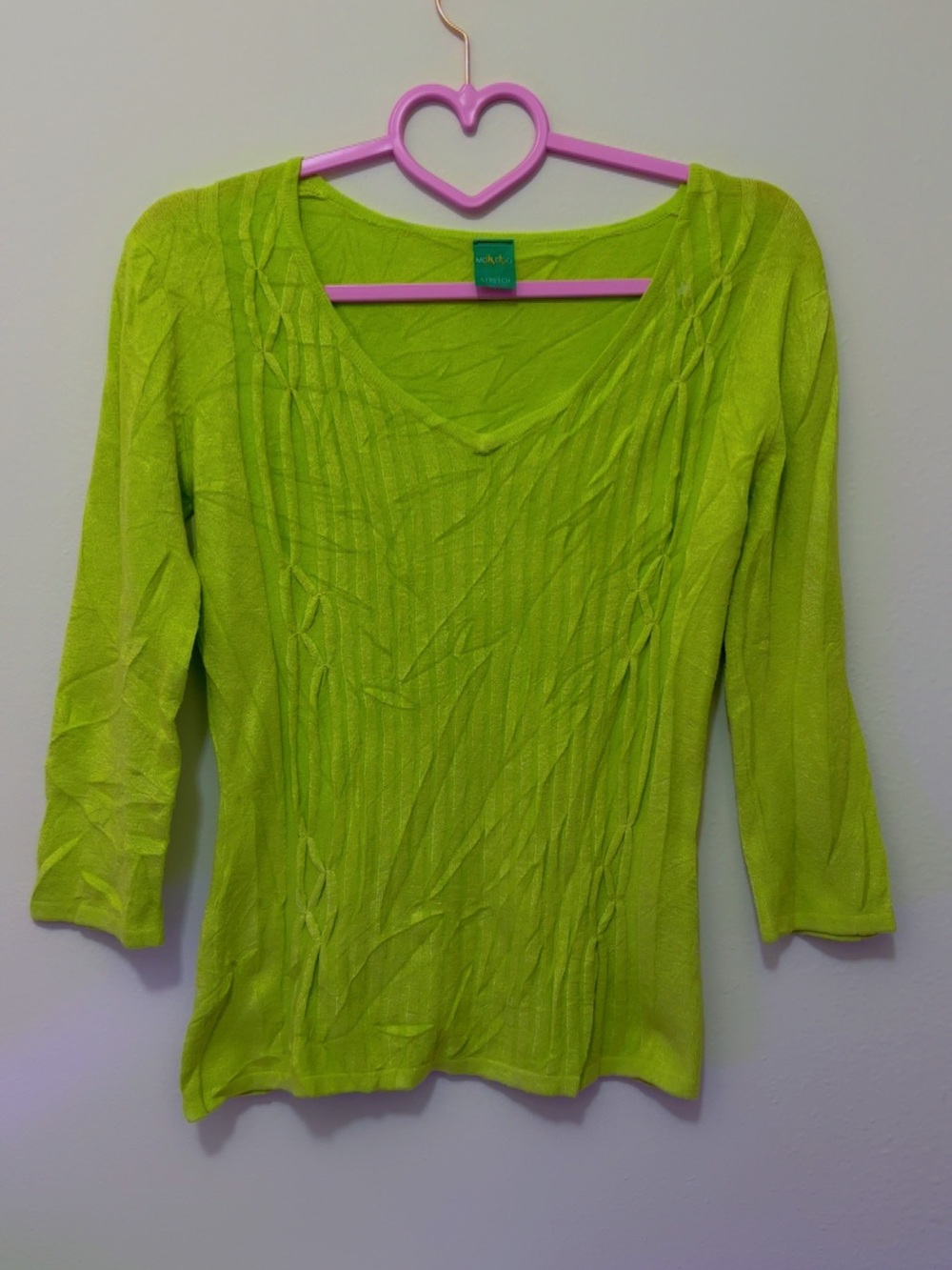 monaco Lime Green V-Neck Three-Quarter Sleeve Knit Top - Picture 1 of 4